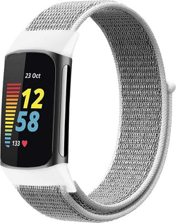 imoshion Nylon bandje - Geschikt voor Fitbit Charge 6, Charge 5 - Lichtgrijs - L