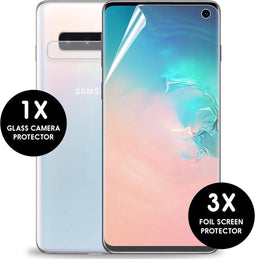 iMoshion Screenprotector Geschikt voor Samsung Galaxy S10 Inclusief Camera Lens protector - iMoshion Screenprotector Folie 3 Pack + Camera Protector Glas