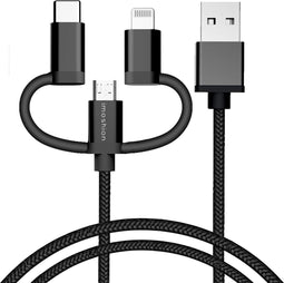 imoshion USB C,Micro-USB,Geschikt voor Lightning naar USB A Kabel - 1.5 meter - Snellader - Oplaadkabel geschikt voor iPhone 11/12/13/14 - Stevig gevlochten materiaal - Zwart