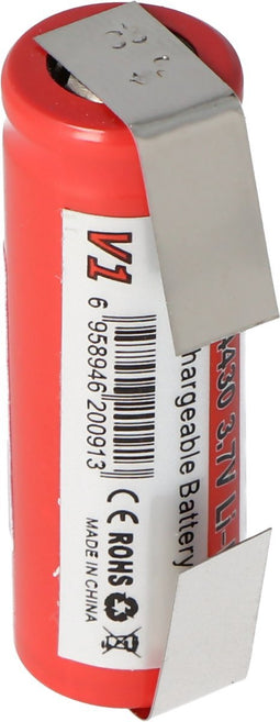 IMR 14430 600 mAh 3,6 V - 3,7 V Li-ionbatterij met U-vormige soldeerlip, afmetingen 42,63 x 14,4 mm
