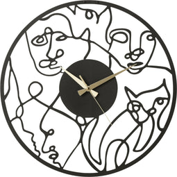 J-Line klok Gezichten - metaal - zwart - small - Ø 49 cm