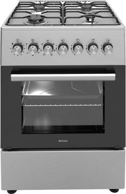 Wiggo WO-E606A(XX) - Vrijstaand gasfornuis - 60 cm - 4 kookzones - 66L oven - Roestvrijstaal - Energieklasse A