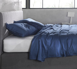 Zohome Dekbedovertrek Satinado - Effen Bedlinnen - 140x220 - Blauw - Dekbedhoes van 100% Katoen-Satijn
