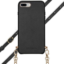 Selencia Hoesje Geschikt voor iPhone 8 Plus / 7 Plus Hoesje Met Koord - Selencia Aina Slang Hoesje met koord - Zwart