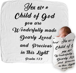 Inbakeren Deken - Doop Deken Schrift - Bijbelvers Ps. 139 - Citaat Deken Christelijke Religieuze Babygiften - Doopcadeau - Kraamcadeau - 100% katoen