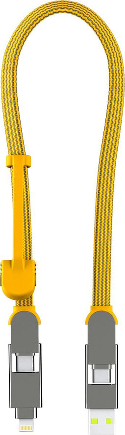 inCharge XL 30cm l Alles in één Oplaadkabel iPhone, Samsung - USB, USB-C, Lightning - Geel