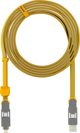 inCharge XL 3m l Alles in één Oplaadkabel iPhone, Samsung - USB, USB-C, Lightning - Geel