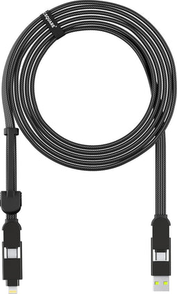 inCharge XL 3m l Alles in één Oplaadkabel iPhone, Samsung - USB, USB-C, Lightning - Zwart