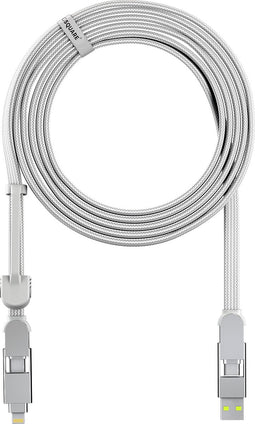 inCharge XL 3m l Alles in één Oplaadkabel iPhone, Samsung - USB, USB-C, Lightning - Wit