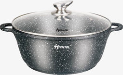 Inductie Marmeren braad- soeppan Ø 28 cm | Alle Warmtebronnen | 5.7 Liter Kookpan Met Glazen Deksel - Antiaanbaklaag - Aluminium - Zwart