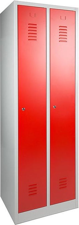 Industriële locker garderobekast 2- delig deur rood op de sokkel en opening voor hangoogsluiting (zonder hangslot geleverd)