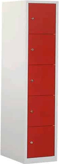 Industriële locker garderobekast 5 deurs (190x41,5x45 cm) Rood en cilinderslot