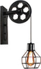 Industriële Wandlamp Zwart - Incl. Stekker & Schakelaar - Katrol lamp vintage - Wandlampen - Lamp industrieel