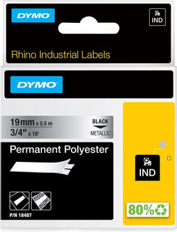 DYMO Rhino - Industriële labels - Permanent Polyester - 19 mm x 3,5 m zwart op metallic (1 stuk)