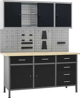vidaXL - Werkbank - met - vier - wandpanelen - en - twee - kasten