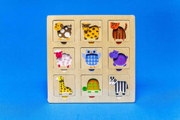 Inlegpuzzel hout zoek het dier 9pc