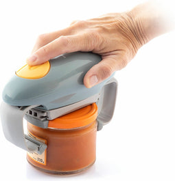 InnovaGoods - Elektrische Potten- en Bokaalopener | Handsfree Gebruik | Automatische Uitschakeling | Aanpasbaar voor Verschillende Maten | Ideaal voor Senioren, Grijs/Oranje, Kunststof