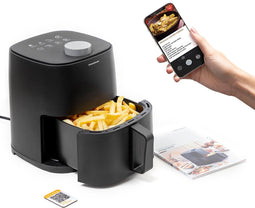 InnovaGoods® Olievrije friteuse 2L, luchtfriteuse 1200W met +100 recepten in het Engels, luchtfriteuse met antiaanbakmandje, timer en 360° luchtstroom, voor 2 personen, Kleur Zwart