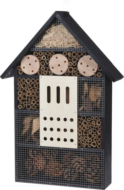 Insectenhotel - Groot vlinderhuis/bijenhuis/ hotel voor insecten - Tuindecoratie - Kleur: Zwart - 35x10x51 cm
