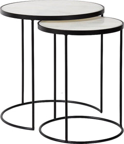 Atmooz - Bijzettafel Townsville (set van 2) - Rond - Binnen - Interieur -Wit marmer - Hoogte 48cm - Metaal en marmer