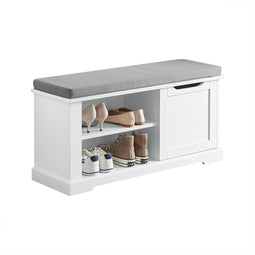 SoBuy FSR84-W - Opbergbank - Witte schoenenkast met planken en kussen - 90x30x45 cm