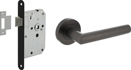 Intersteel Deurbeslag set loopslot zwart met deurkruk Bastian antraciet grijs