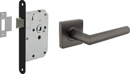 Intersteel Deurbeslag set loopslot zwart met deurkruk Bastian vierkant antraciet grijs