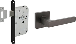 Intersteel Deurbeslag set loopslot zwart met deurkruk Hera antraciet grijs