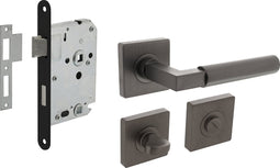 Intersteel Deurbeslag set toiletslot 63/8mm zwart met deurkruk Baustil en WC-sluiting antraciet grijs