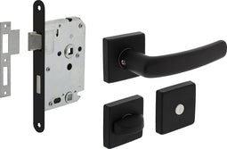 Intersteel Deurbeslag set toiletslot 63/8mm zwart met deurkruk Denham en WC-sluiting zwart