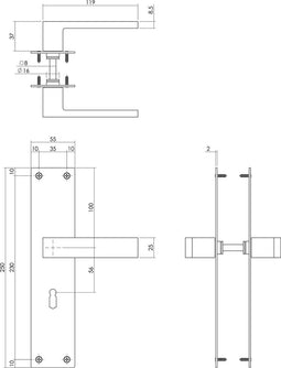 Intersteel Deurkruk Amsterdam met schild 250x55x2mm sleutelgat 56mm zwart