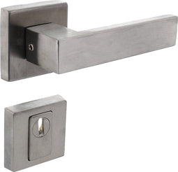 Intersteel Set achterdeurbeslag Amsterdam op vierkante massieve rozet SKG*** met kerntrekbeveiliging rvs geborsteld