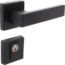 Intersteel Set achterdeurbeslag Amsterdam op vierkante massieve rozet SKG*** met kerntrekbeveiliging rvs zwart
