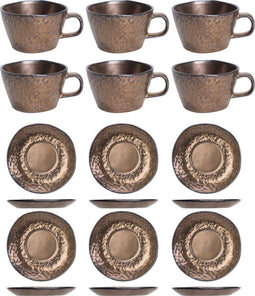GLAMOMAX'S Choice - C&T Copernico Kop en Schotel Set - Koffieset - 6 + 6 Koffiekop&Schotel - Koper - Bruin - Vaatwasserbestendig