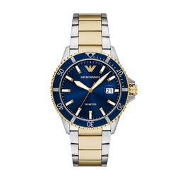 Emporio Armani AR11682 - Polshorloge - 42mm - Blauwe wijzerplaat - Tweekleurige roestvrijstalen armband
