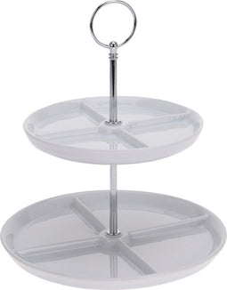 Excellent Houseware etagere met 2 lagen - wit - porselein - H24 cm