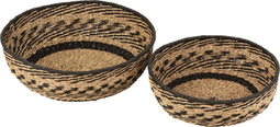 J-Line mand Laag - zeegras/jute - naturel/zwart - 2 stuks