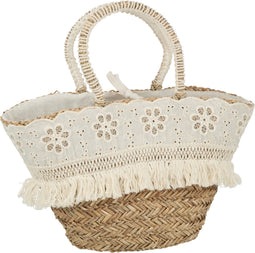 J-Line strandtas Bloemen + Franjes - zeegras - naturel/creme