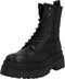 PS Poelman Korio - Leren Chunky Plateau Combat Veterlaarzen - Zwart - Dames - Maat 40