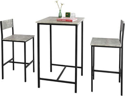 Sobuy OGT10-N - Bartafelset - 1 tafel en 2 stoelen - Grijs - 60x60x97 cm (2 stuks)