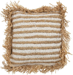 J-Line - Kussen Strepen Franjes Mendong Wit - 45x45x15cm
