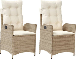 vidaXL - Tuinstoelen - 2 - st - verstelbaar - met - kussens - poly - rattan - beige