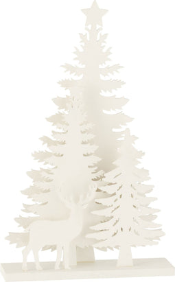 J-Line kerstdecoratie Bomen + Rendier - hout - wit - LED - small