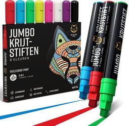 NAPI 8 - Raamstiften XL - 3-in-1 Punt - Afwasbaar - Jumbo Krijtstiften - 10 mm - Multi