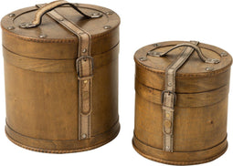 J-Line set van 2 Koffers Rond - hout - beige