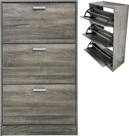 Schoenenkast - schoenen rek - 3 vakken met klepdeuren - grijs bruin kleurig