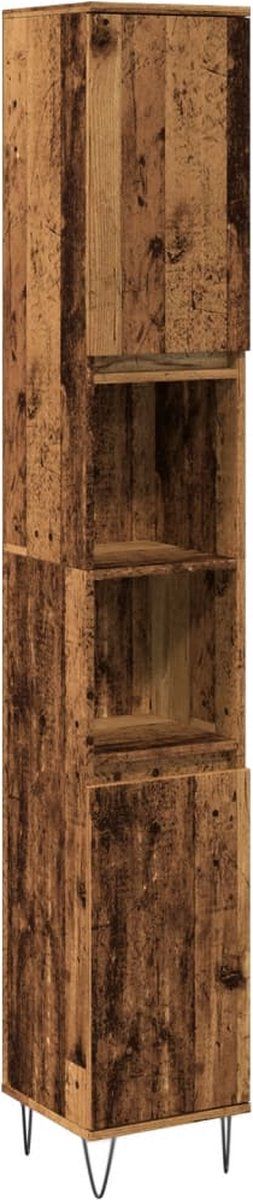 vidaXL - Badkamerkast - 30x30x190 - cm - bewerkt - hout - oud - houtkleurig