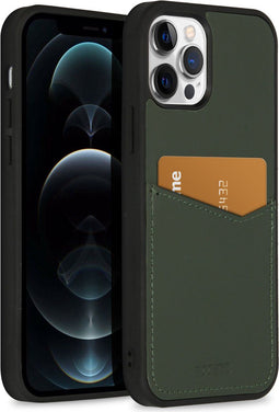 Accezz iPhone 12 Pro / 12 - Back Cover - Premium Leather Card Slot - Groen