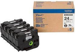 Brother HGe-151V5 - High Grade labeltape - Zwart op transparant - 24mm x 8m