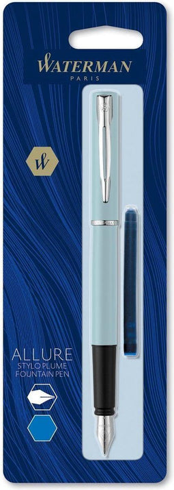 Waterman Allure vulpen | babyblauwe pastelkleurige lak | fijne punt | blauwe inkt